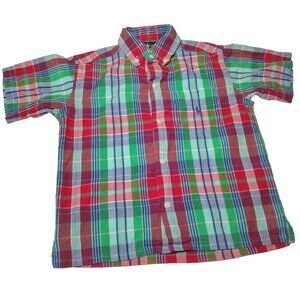 Ralph Lauren Shirt Youth 5 Madras Plaid Red Green Blue Button Down Short Sleeve